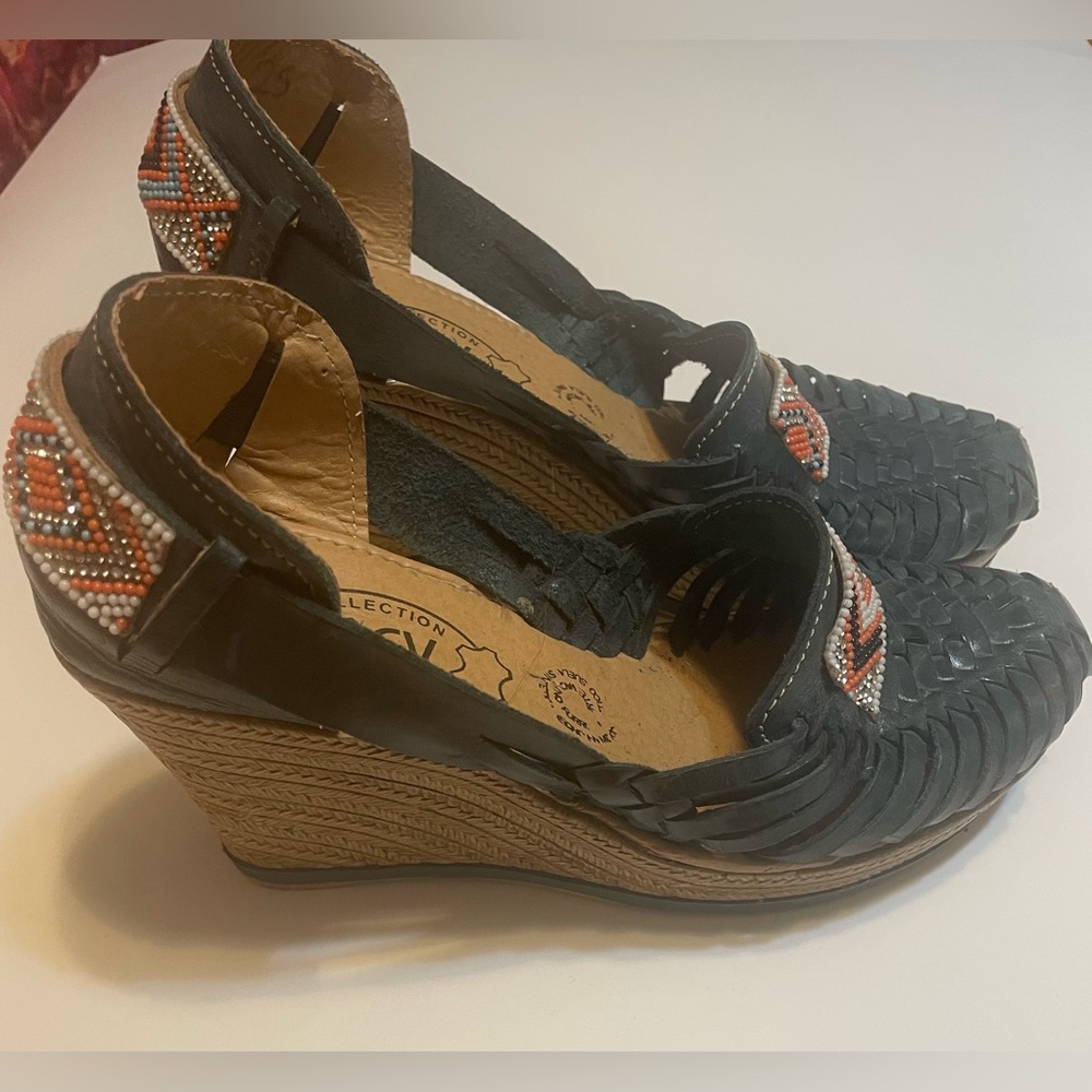 JACV Leather Beaded Wedges